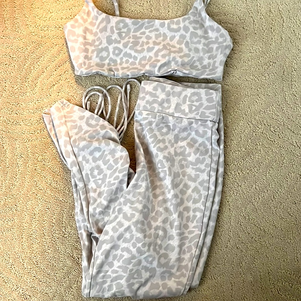 Light Grey Leopard Pants Set